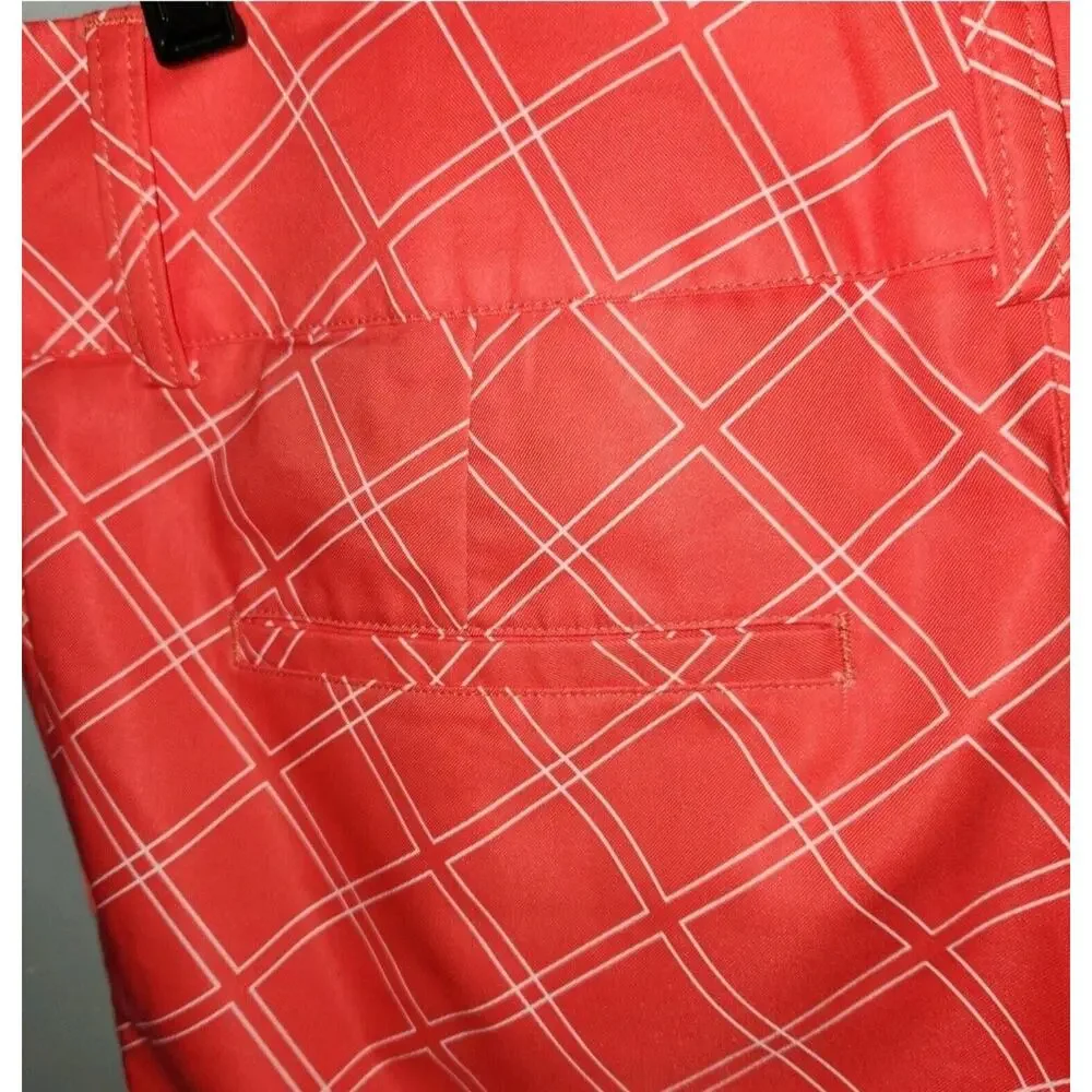 Adidas Golf Shorts Womens 6 Red Orange Geometry Mid Rise Light Weight Pockets